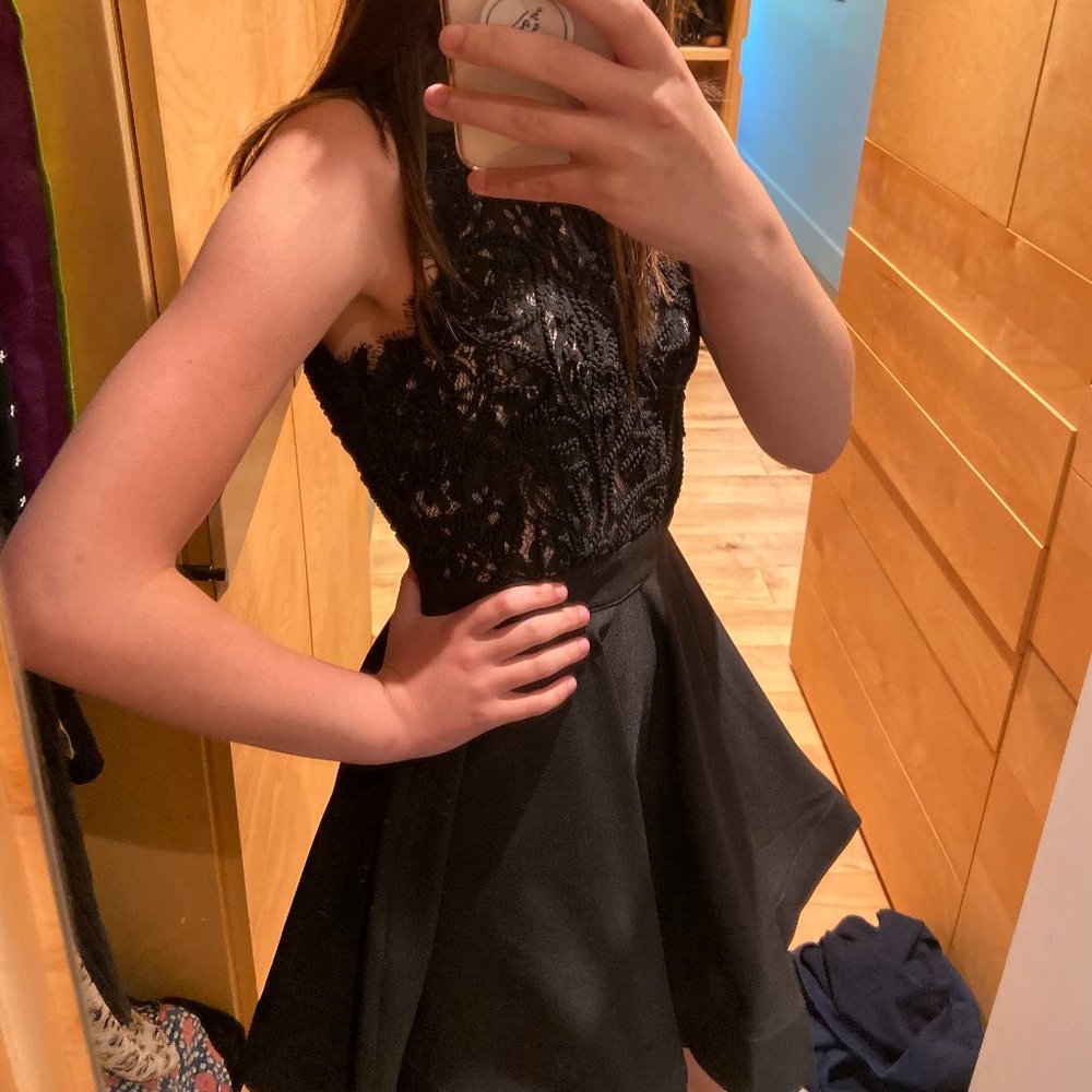 Chelsea black lace mini dress